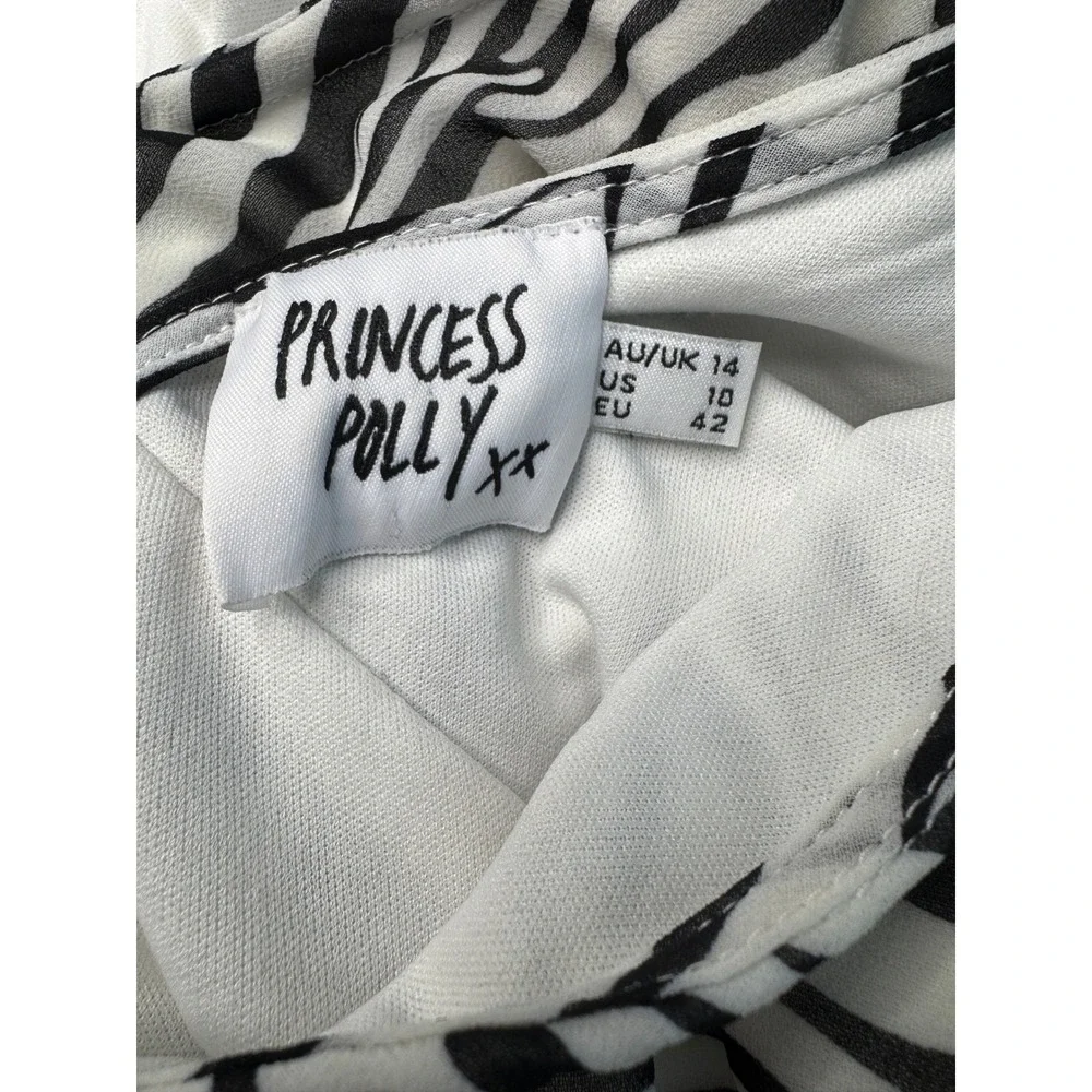 Princess Polly Zebra Print Mini Dress Size 10 Black & White Tie Waist - Picture 4 of 7